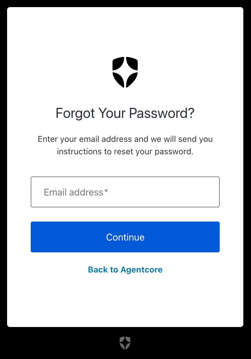 Forgot Your Password form with email field and Continue button