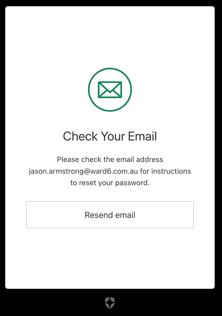 Check Your Email confirmation screen with a Resend email option